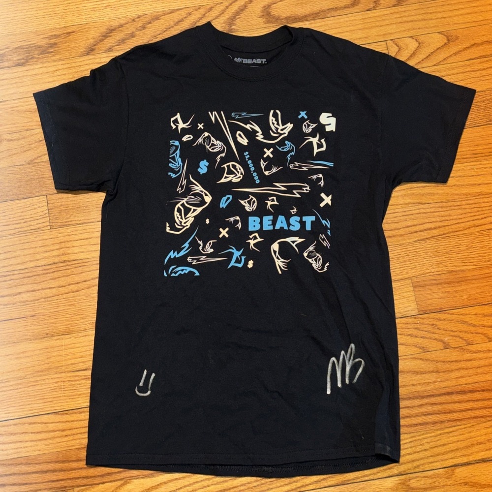 Mr Beast Signed Black Shirt Mens‎ Size LARGE 24HR Livestream Autographed Graphic